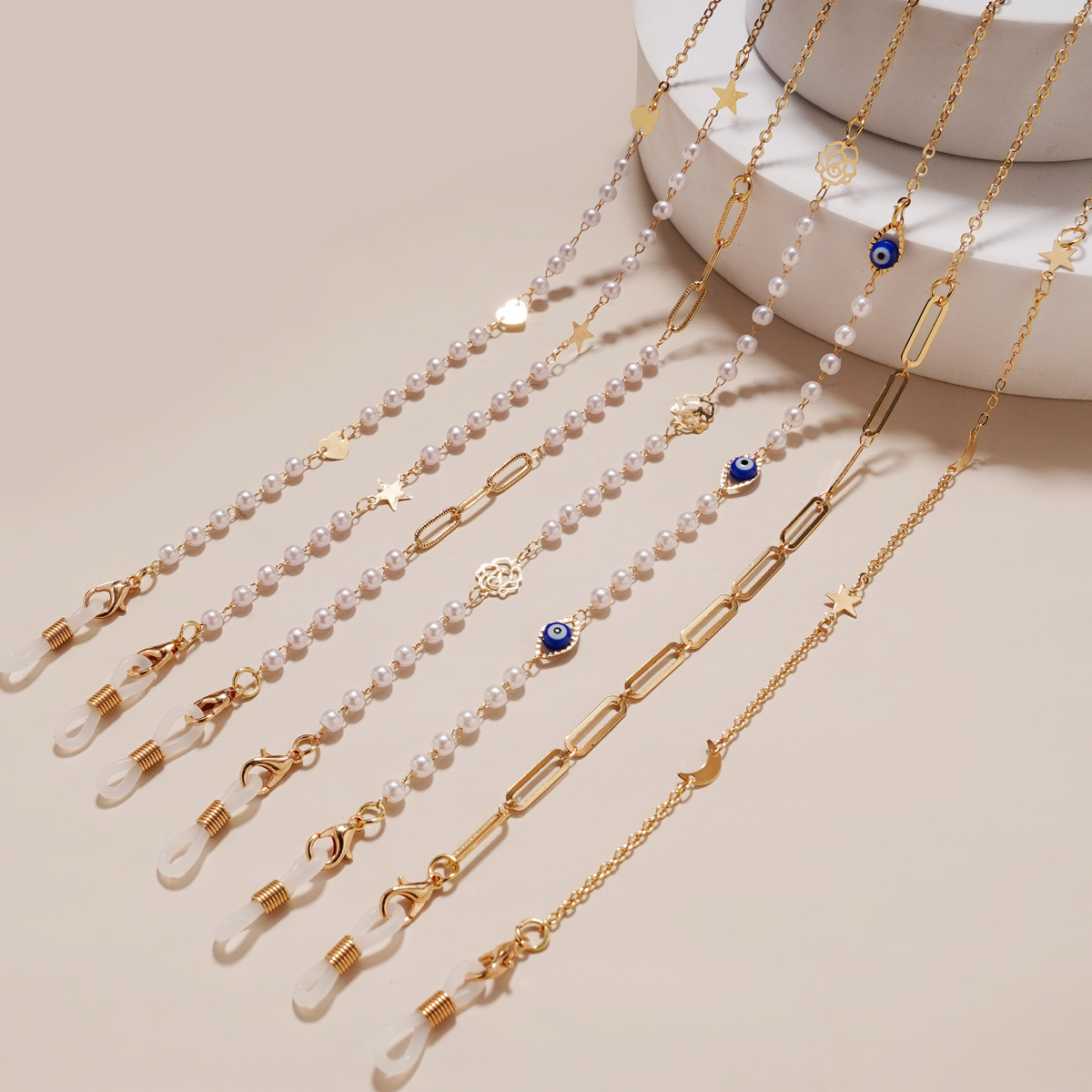 Europe and the United States hot selling gold-plated glasses chain pearl glasses rope metal copper anti-skid chain mask chain factory direct sale DS51911