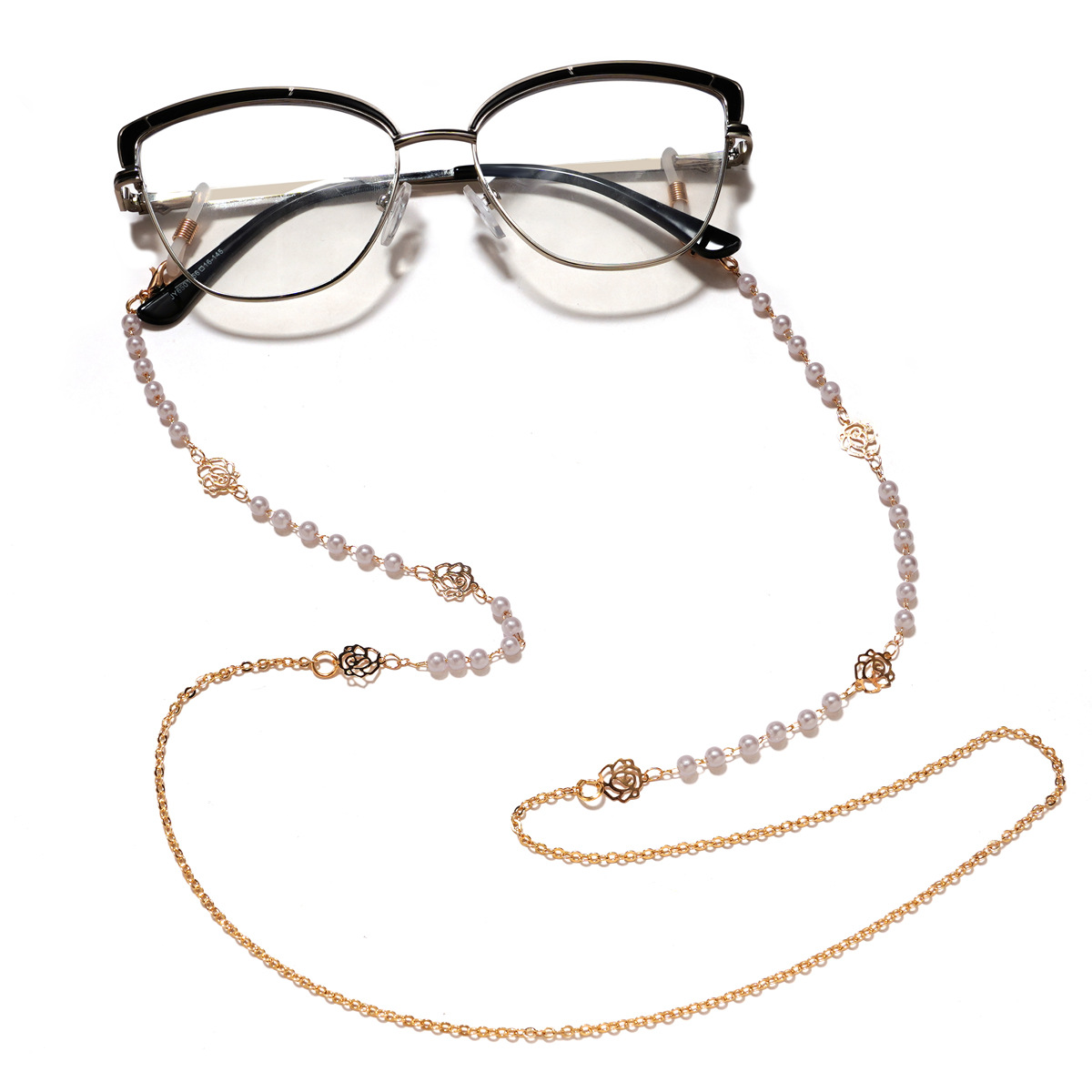 Europe and the United States hot selling gold-plated glasses chain pearl glasses rope metal copper anti-skid chain mask chain factory direct sale DS51912